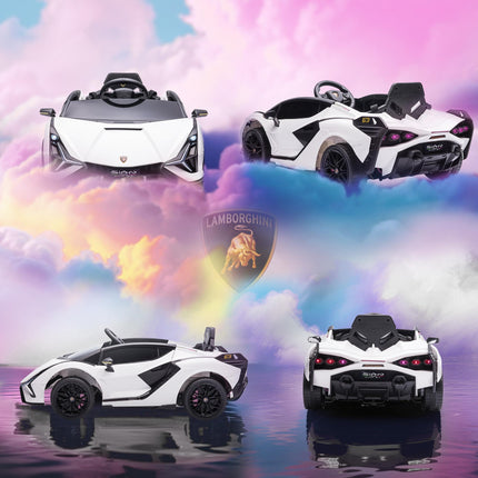 Compatible 12V Kids Electric Ride On Lamborghini SIAN Car with Remote Control, Lights & MP3 Player for Ages 3-5 - White