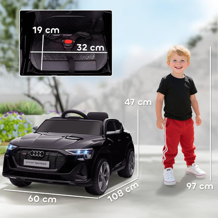 12V Audi E-tron Licensed Ride On Car with Remote Control, Lights, Music, Horn - Black