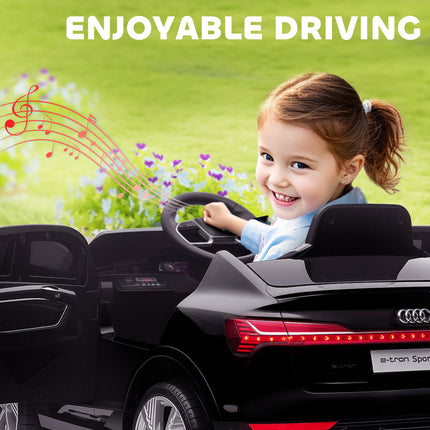 12V Audi E-tron Licensed Ride On Car with Remote Control, Lights, Music, Horn - Black