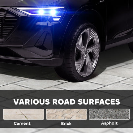 12V Audi E-tron Licensed Ride On Car with Remote Control, Lights, Music, Horn - Black