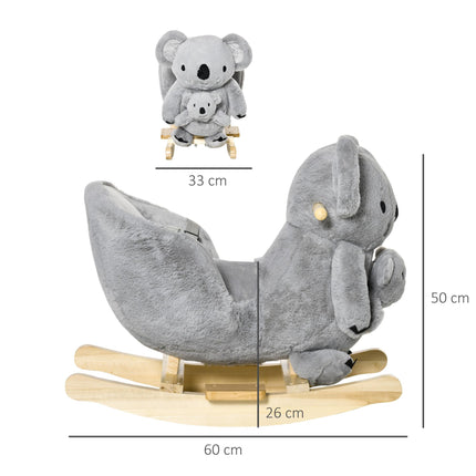 Kids Plush Ride-On Koala Rocking Horse with Sounds and Gloved Doll for 18-36 Months - Grey