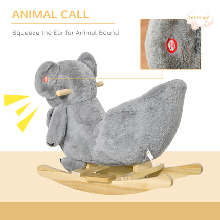 Kids Plush Ride-On Koala Rocking Horse with Sounds and Gloved Doll for 18-36 Months - Grey