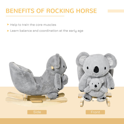 Kids Plush Ride-On Koala Rocking Horse with Sounds and Gloved Doll for 18-36 Months - Grey