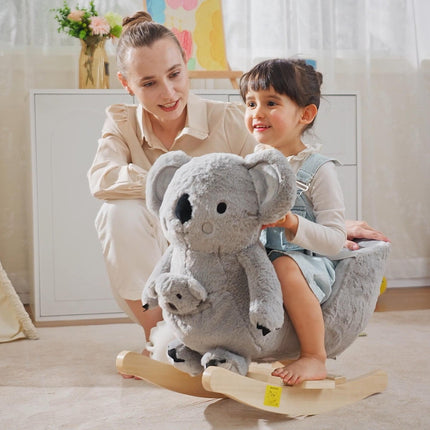 Kids Plush Ride-On Koala Rocking Horse with Sounds and Gloved Doll for 18-36 Months - Grey