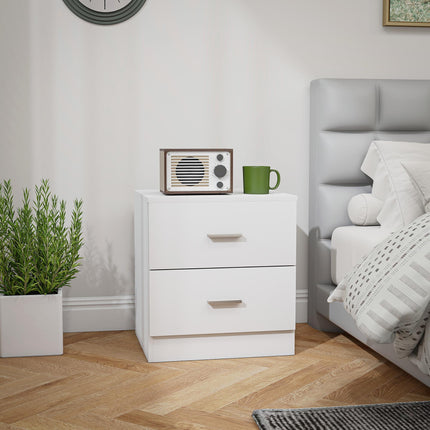 Modern Bedside Table with 2 Drawers for Bedroom & Living Room - White