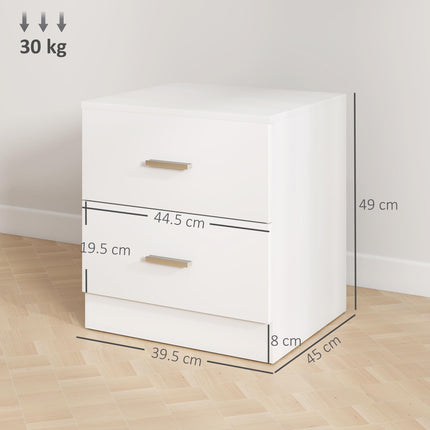 Modern Bedside Table with 2 Drawers for Bedroom & Living Room - White