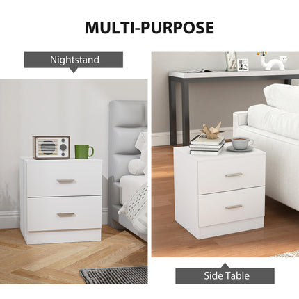 Modern Bedside Table with 2 Drawers for Bedroom & Living Room - White