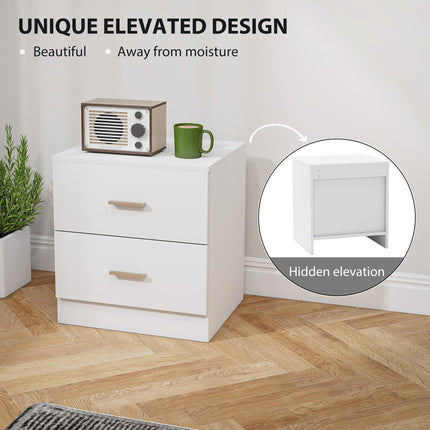 Modern Bedside Table with 2 Drawers for Bedroom & Living Room - White