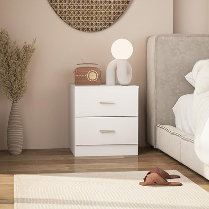 Modern Bedside Table with 2 Drawers for Bedroom & Living Room - White