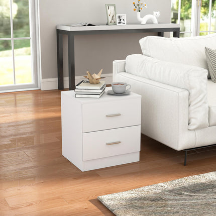 Modern Bedside Table with 2 Drawers for Bedroom & Living Room - White