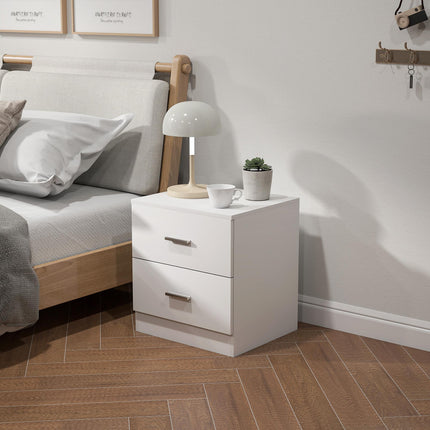 Modern Bedside Table with 2 Drawers for Bedroom & Living Room - White