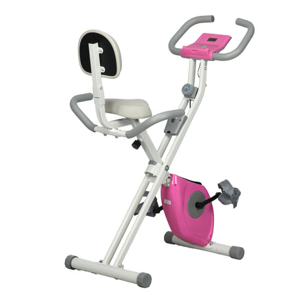 Folding Exercise Bike with Adjustable Magnetic Resistance - White and Pink