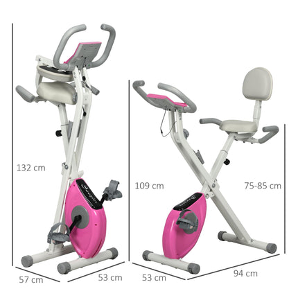 Folding Exercise Bike with Adjustable Magnetic Resistance - White and Pink
