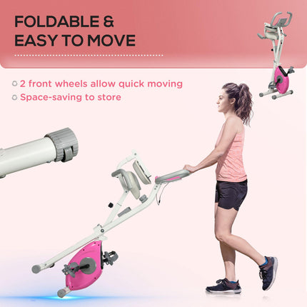 Folding Exercise Bike with Adjustable Magnetic Resistance - White and Pink