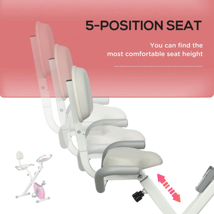 Folding Exercise Bike with Adjustable Magnetic Resistance - White and Pink