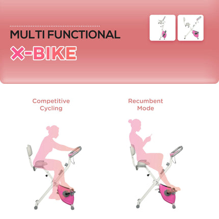 Folding Exercise Bike with Adjustable Magnetic Resistance - White and Pink