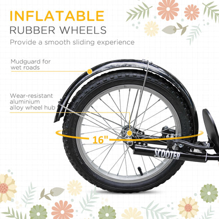 Kids Kick Scooter with Adjustable Handlebar, Dual Brakes, Basket & Cupholder, 16" Inflatable Tyres - Orange