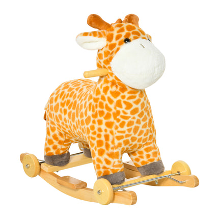 2-IN-1 Kids Plush Ride-On Rocking and Gliding Giraffe Toy with Sounds for 36-72 Months - Yellow