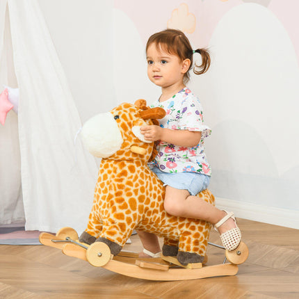 2-IN-1 Kids Plush Ride-On Rocking and Gliding Giraffe Toy with Sounds for 36-72 Months - Yellow