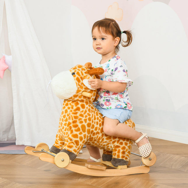 2-IN-1 Kids Plush Ride-On Rocking and Gliding Giraffe Toy with Sounds for 36-72 Months - Yellow