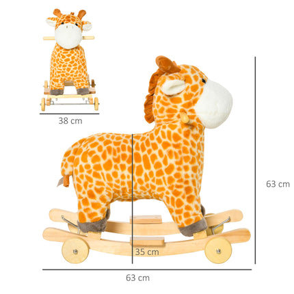 2-IN-1 Kids Plush Ride-On Rocking and Gliding Giraffe Toy with Sounds for 36-72 Months - Yellow