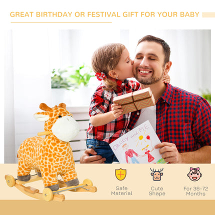 2-IN-1 Kids Plush Ride-On Rocking and Gliding Giraffe Toy with Sounds for 36-72 Months - Yellow