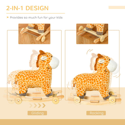 2-IN-1 Kids Plush Ride-On Rocking and Gliding Giraffe Toy with Sounds for 36-72 Months - Yellow