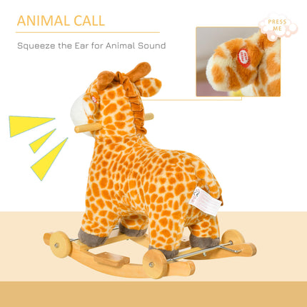 2-IN-1 Kids Plush Ride-On Rocking and Gliding Giraffe Toy with Sounds for 36-72 Months - Yellow