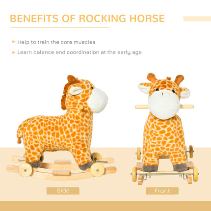 2-IN-1 Kids Plush Ride-On Rocking and Gliding Giraffe Toy with Sounds for 36-72 Months - Yellow