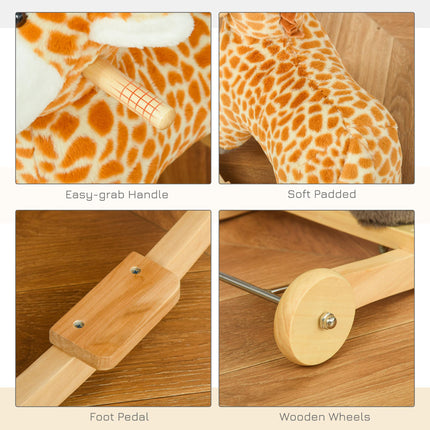 2-IN-1 Kids Plush Ride-On Rocking and Gliding Giraffe Toy with Sounds for 36-72 Months - Yellow