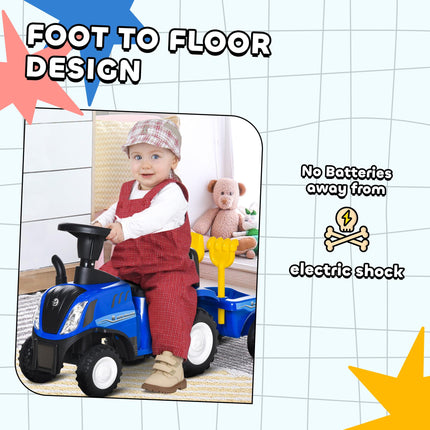 Compatible Baby Toddler Foot-to-Floor Sliding Car NEW HOLLAND Licensed with Horn, Storage & Steering Wheel for 12-36 Months - Blue