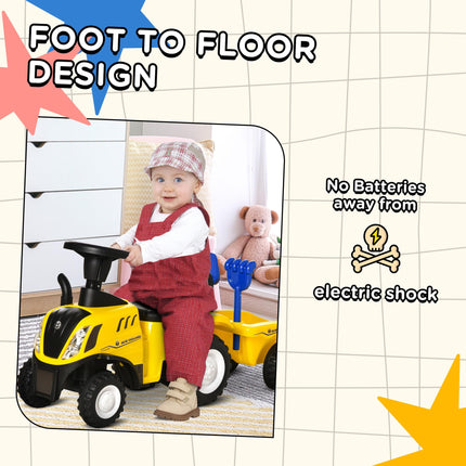 Compatible Baby Toddler Foot to Floor Sliding Car NEW HOLLAND Licensed with Horn, Storage & Big Steering Wheel for 12-36 Months - Yellow