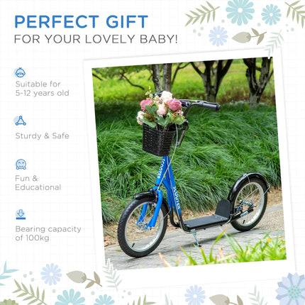 Kids Scooter, Kick Stunt Scooter with Adjustable Handlebar, Dual Brakes, Basket,