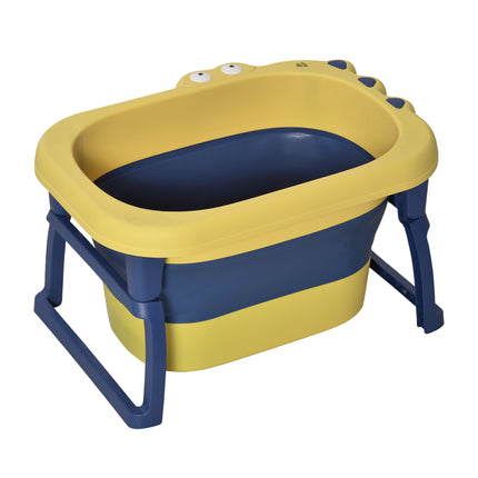 Baby Bath Tub 0-6 Years Collapsible Non-Slip with Stool Crocodile Shape - Yellow