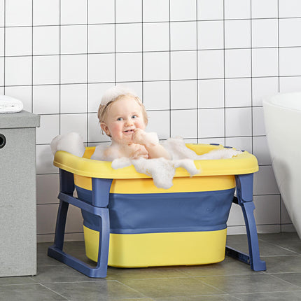 Baby Bath Tub 0-6 Years Collapsible Non-Slip with Stool Crocodile Shape - Yellow
