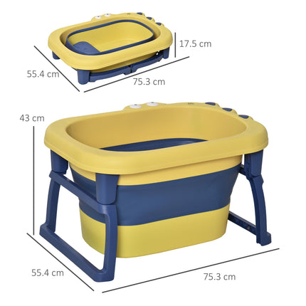 Baby Bath Tub 0-6 Years Collapsible Non-Slip with Stool Crocodile Shape - Yellow