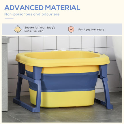 Baby Bath Tub 0-6 Years Collapsible Non-Slip with Stool Crocodile Shape - Yellow