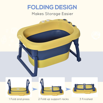 Baby Bath Tub 0-6 Years Collapsible Non-Slip with Stool Crocodile Shape - Yellow