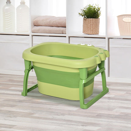 Baby Bath Tub 0-6 Years Collapsible Non-Slip with Stool Seat Crocodile Shape - Green