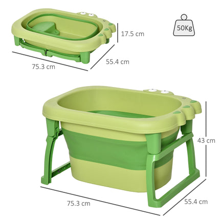 Baby Bath Tub 0-6 Years Collapsible Non-Slip with Stool Seat Crocodile Shape - Green