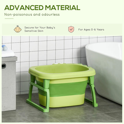 Baby Bath Tub 0-6 Years Collapsible Non-Slip with Stool Seat Crocodile Shape - Green