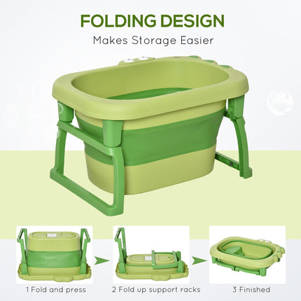 Baby Bath Tub 0-6 Years Collapsible Non-Slip with Stool Seat Crocodile Shape - Green