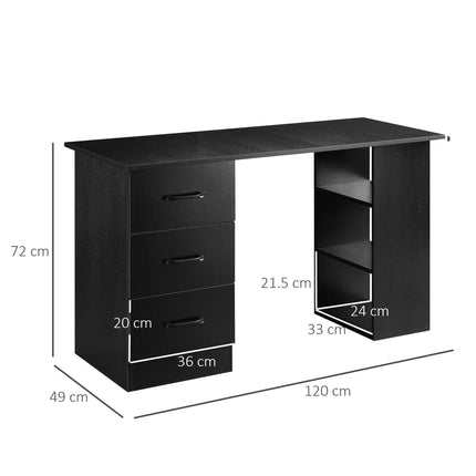 120cm Computer Desk with Drawers and Shelves Workstation for Home Office - Black