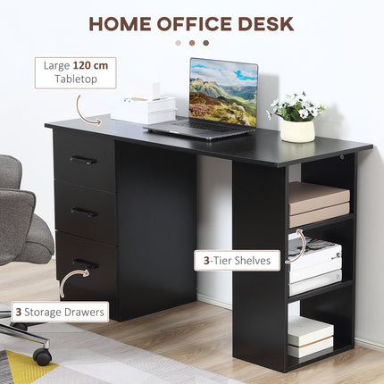 120cm Computer Desk with Drawers and Shelves Workstation for Home Office - Black
