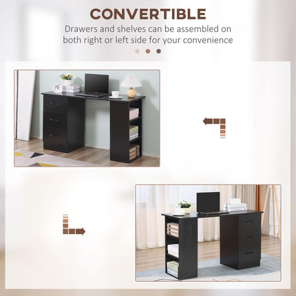 120cm Computer Desk with Drawers and Shelves Workstation for Home Office - Black
