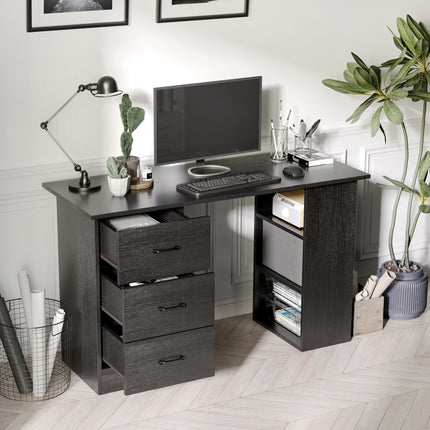 120cm Computer Desk with Drawers and Shelves Workstation for Home Office - Black