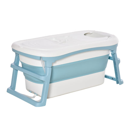 Folding Portable Baby Bath Tub for Toddlers and Kids 1-12 Years with Non-Slip Pads and Top Cover - Blue