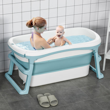 Folding Portable Baby Bath Tub for Toddlers and Kids 1-12 Years with Non-Slip Pads and Top Cover - Blue