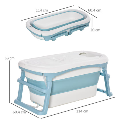 Folding Portable Baby Bath Tub for Toddlers and Kids 1-12 Years with Non-Slip Pads and Top Cover - Blue