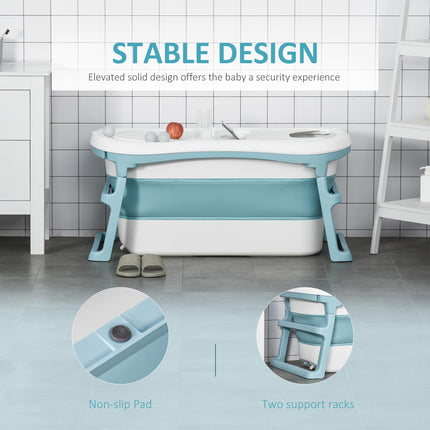 Folding Portable Baby Bath Tub for Toddlers and Kids 1-12 Years with Non-Slip Pads and Top Cover - Blue